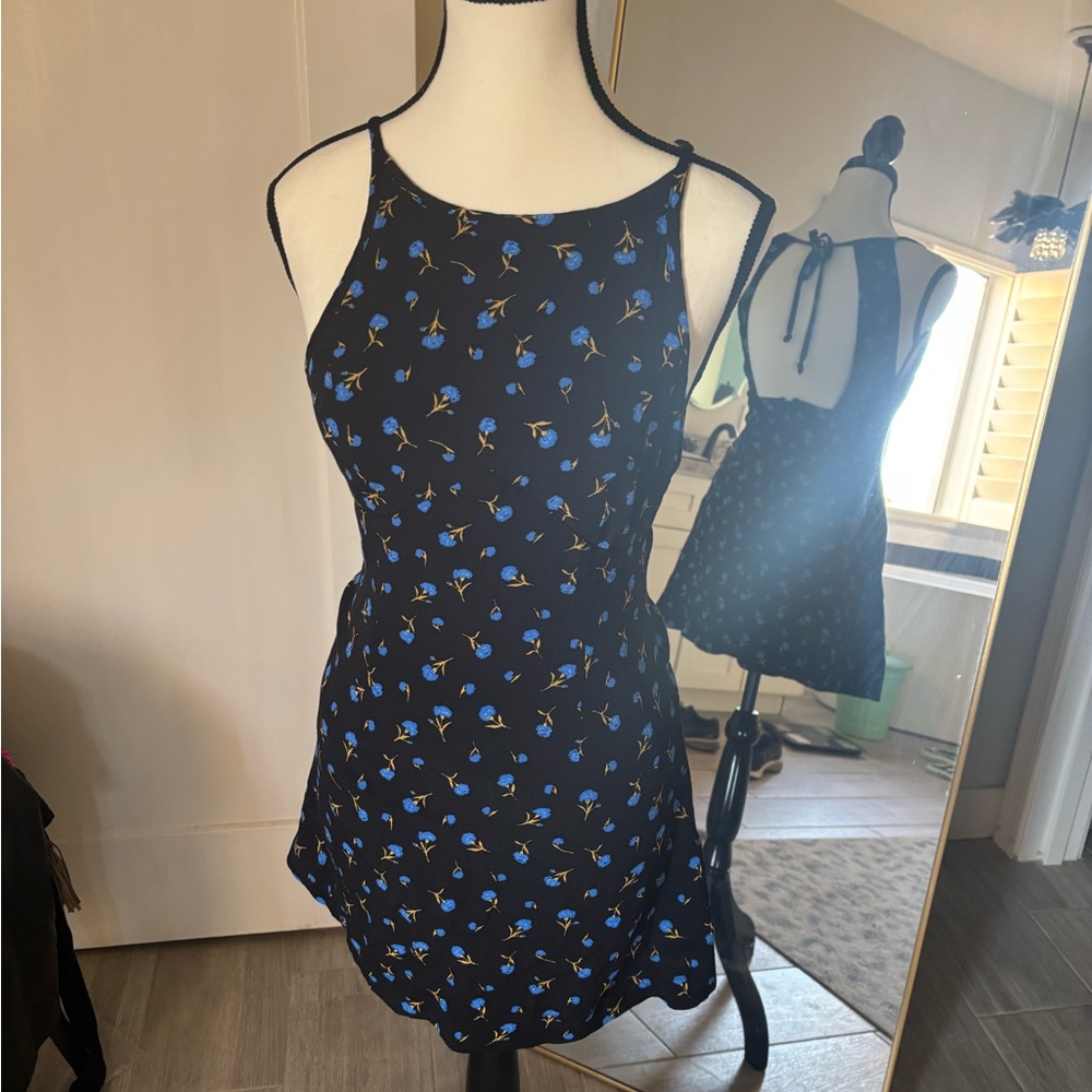 Urban Outfitters Black and Blue Floral Mini Dress